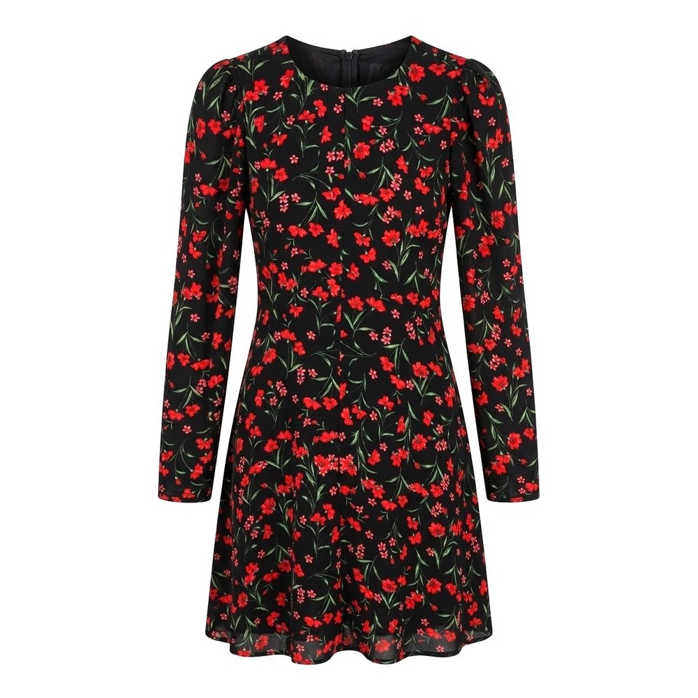 Banana Republic Womens Dark Feminine Black Red Floral Long Sleeve Mini Dress 4